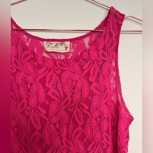 Pink Free People lace mini dress with slip (Small)